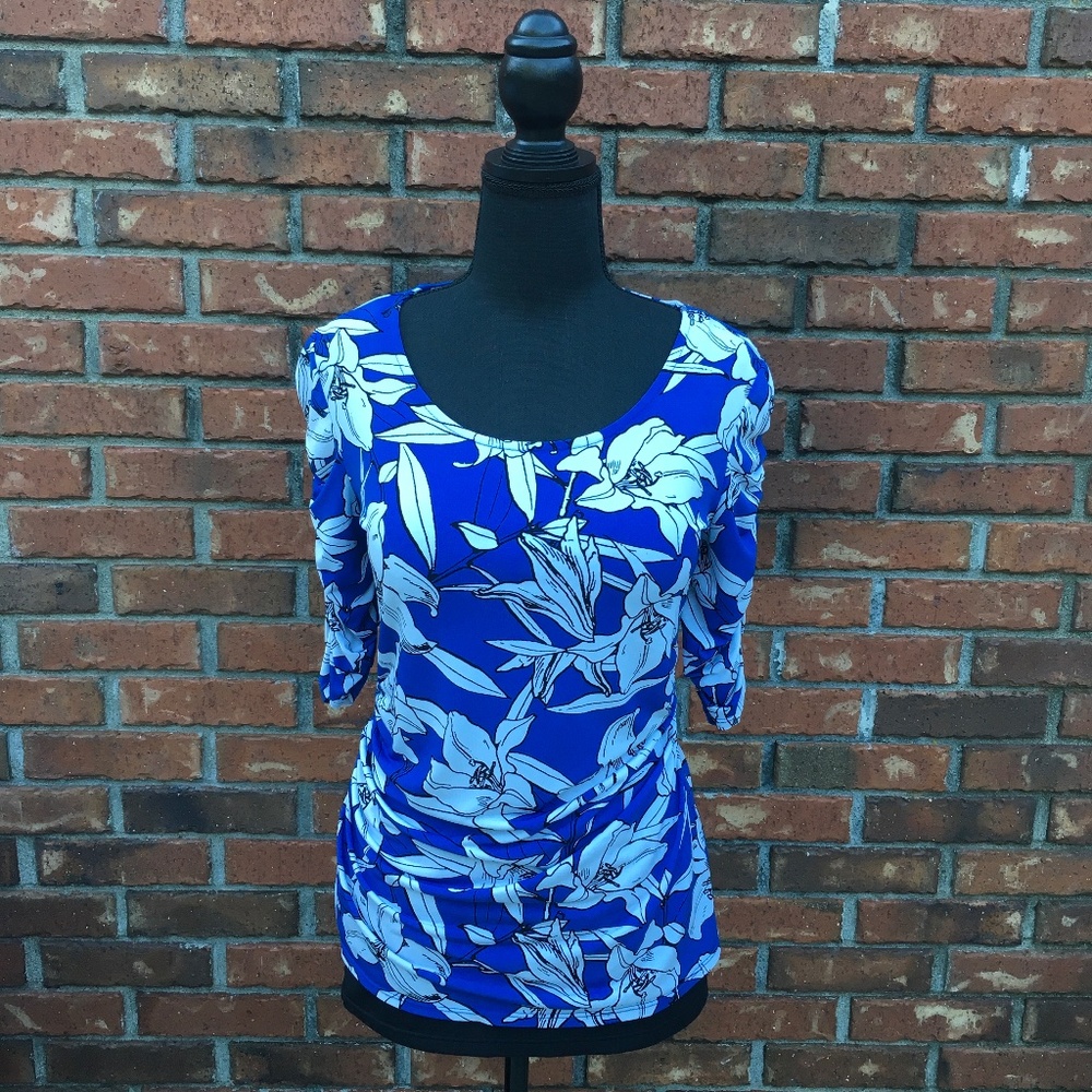 Alfani women’s 1/2 Sleeve top, blue & white, small